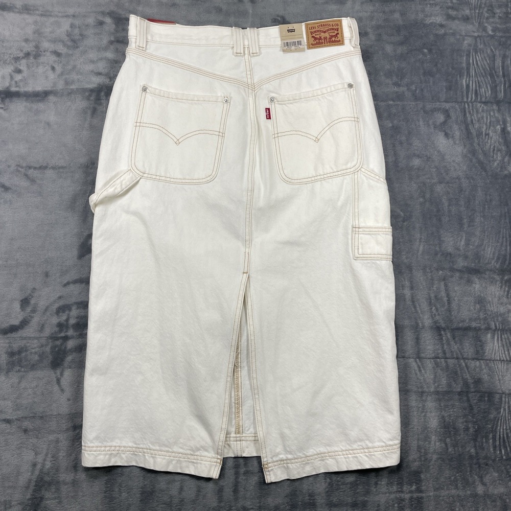 Levis Boyfriend Deconstructed Mini Jean Skirt Women Sz 30 White Denim Button Fly - Picture 5 of 8